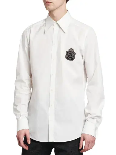 Dolce & Gabbana Men's Logo Cotton Poplin Shirt - Bianco Ottico | Thumbnail 4 Dolce & Gabbana Men's Logo Cotton Poplin Shirt - Bianco Ottico | Thumbnail 4