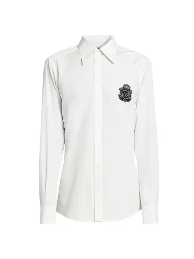 Dolce & Gabbana Men's Logo Cotton Poplin Shirt - Bianco Ottico | Thumbnail 1 Dolce & Gabbana Men's Logo Cotton Poplin Shirt - Bianco Ottico | Thumbnail 1