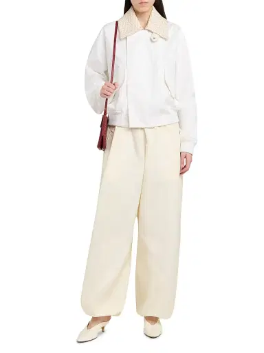 Bottega Veneta Women's Intrecciato-Collar Cotton Blouson Jacket - White | Thumbnail 2 Bottega Veneta Women's Intrecciato-Collar Cotton Blouson Jacket - White | Thumbnail 2