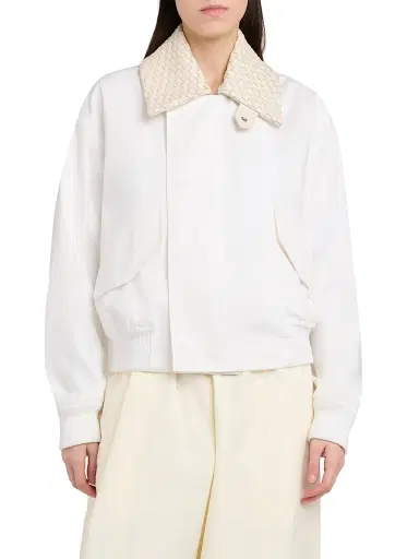 Bottega Veneta Women's Intrecciato-Collar Cotton Blouson Jacket - White | Thumbnail 3 Bottega Veneta Women's Intrecciato-Collar Cotton Blouson Jacket - White | Thumbnail 3