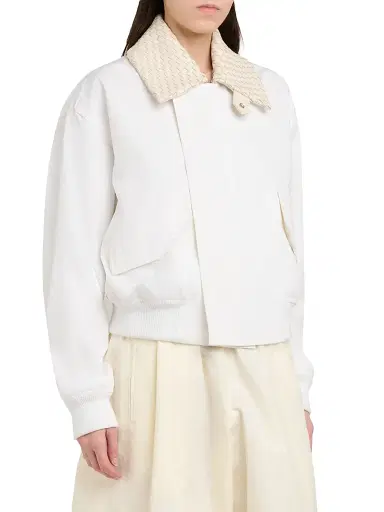 Bottega Veneta Women's Intrecciato-Collar Cotton Blouson Jacket - White | Thumbnail 4 Bottega Veneta Women's Intrecciato-Collar Cotton Blouson Jacket - White | Thumbnail 4