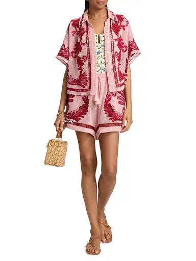 Farm Rio Women's Arabesc Embroidered Blouse - Light Pink | Thumbnail 2 Farm Rio Women's Arabesc Embroidered Blouse - Light Pink | Thumbnail 2