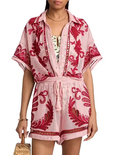 Farm Rio Women's Arabesc Embroidered Blouse - Light Pink | Thumbnail 3 Farm Rio Women's Arabesc Embroidered Blouse - Light Pink | Thumbnail 3