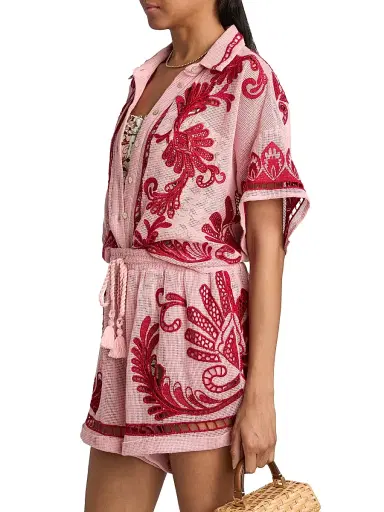 Farm Rio Women's Arabesc Embroidered Blouse - Light Pink | Thumbnail 4 Farm Rio Women's Arabesc Embroidered Blouse - Light Pink | Thumbnail 4