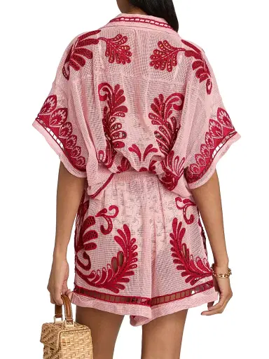 Farm Rio Women's Arabesc Embroidered Blouse - Light Pink | Thumbnail 5 Farm Rio Women's Arabesc Embroidered Blouse - Light Pink | Thumbnail 5