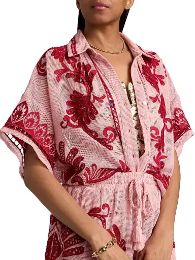 Farm Rio Women's Arabesc Embroidered Blouse - Light Pink | Thumbnail 6 Farm Rio Women's Arabesc Embroidered Blouse - Light Pink | Thumbnail 6