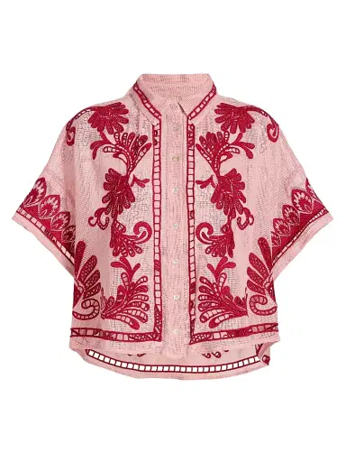 Farm Rio Women's Arabesc Embroidered Blouse - Light Pink | Thumbnail 1 Farm Rio Women's Arabesc Embroidered Blouse - Light Pink | Thumbnail 1