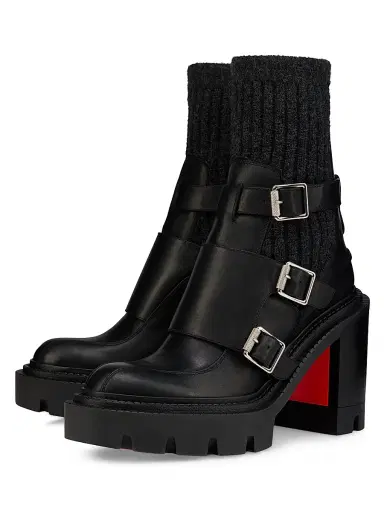 Christian Louboutin Women's Cortinetta College Leather 100MM Zipped Booties - Black | Thumbnail 2 Christian Louboutin Women's Cortinetta College Leather 100MM Zipped Booties - Black | Thumbnail 2