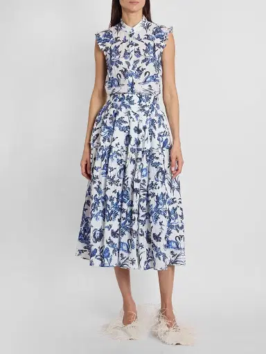 Erdem Women's Printed Crinkled Midi Skirt - Ink Blue | Thumbnail 2 Erdem Women's Printed Crinkled Midi Skirt - Ink Blue | Thumbnail 2
