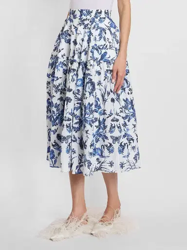 Erdem Women's Printed Crinkled Midi Skirt - Ink Blue | Thumbnail 4 Erdem Women's Printed Crinkled Midi Skirt - Ink Blue | Thumbnail 4