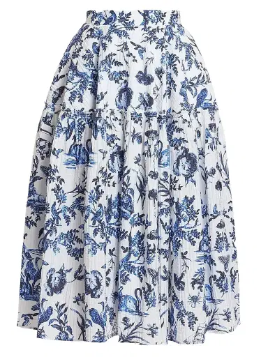 Erdem Women's Printed Crinkled Midi Skirt - Ink Blue | Thumbnail 1 Erdem Women's Printed Crinkled Midi Skirt - Ink Blue | Thumbnail 1