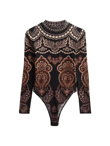Farm Rio Women's Nicole Paisley Ribbed-Jersey Bodysuit - Black | Thumbnail 1 Farm Rio Women's Nicole Paisley Ribbed-Jersey Bodysuit - Black | Thumbnail 1