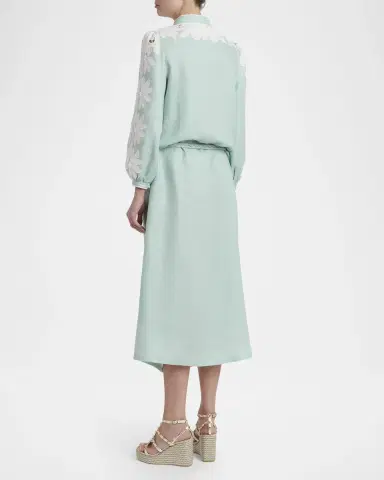 Valentino Garavani Floral Embroidered Linen Belted Midi Dress | Thumbnail 3 Valentino Garavani Floral Embroidered Linen Belted Midi Dress | Thumbnail 3
