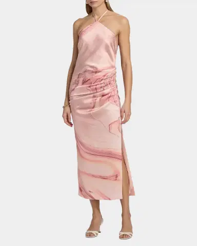 Simkhai Hansel Oil Spill-Print Satin Halter Midi Dress | Thumbnail 2 Simkhai Hansel Oil Spill-Print Satin Halter Midi Dress | Thumbnail 2