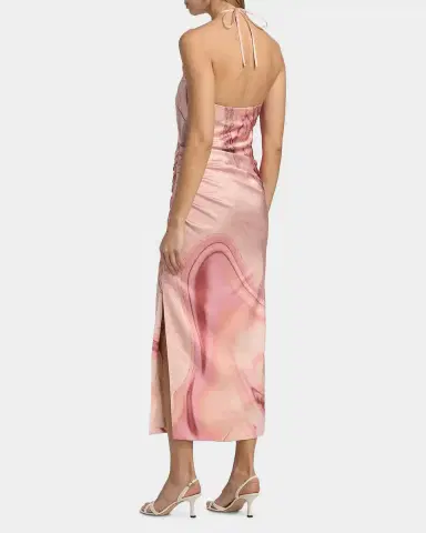 Simkhai Hansel Oil Spill-Print Satin Halter Midi Dress | Thumbnail 3 Simkhai Hansel Oil Spill-Print Satin Halter Midi Dress | Thumbnail 3