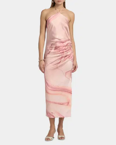 Simkhai Hansel Oil Spill-Print Satin Halter Midi Dress | Thumbnail 4 Simkhai Hansel Oil Spill-Print Satin Halter Midi Dress | Thumbnail 4