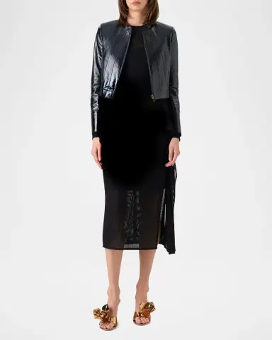 Akris Shiny Leather Crop Zip Jacket | Thumbnail 2 Akris Shiny Leather Crop Zip Jacket | Thumbnail 2