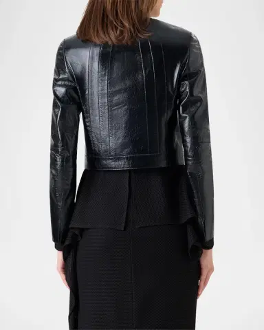 Akris Shiny Leather Crop Zip Jacket | Thumbnail 3 Akris Shiny Leather Crop Zip Jacket | Thumbnail 3