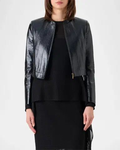 Akris Shiny Leather Crop Zip Jacket | Thumbnail 4 Akris Shiny Leather Crop Zip Jacket | Thumbnail 4