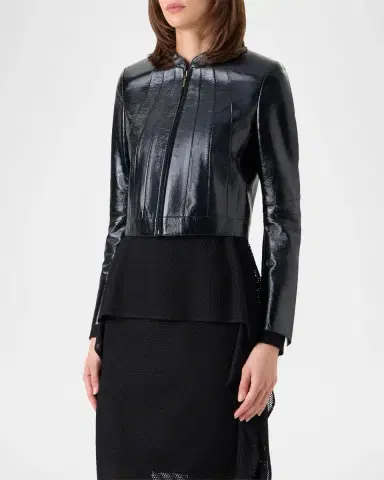 Akris Shiny Leather Crop Zip Jacket | Thumbnail 6 Akris Shiny Leather Crop Zip Jacket | Thumbnail 6