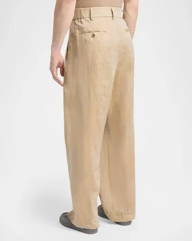 Giorgio Armani Men's Linen Oversized Straight-Leg Pleated Pants | Thumbnail 3 Giorgio Armani Men's Linen Oversized Straight-Leg Pleated Pants | Thumbnail 3