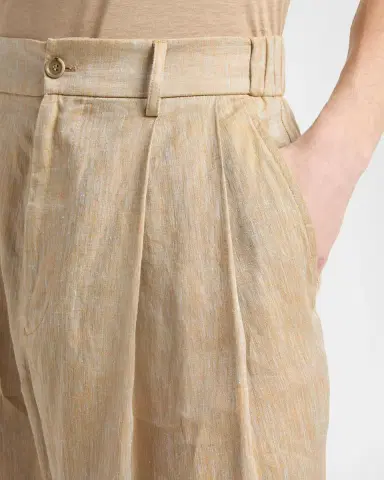 Giorgio Armani Men's Linen Oversized Straight-Leg Pleated Pants | Thumbnail 5 Giorgio Armani Men's Linen Oversized Straight-Leg Pleated Pants | Thumbnail 5