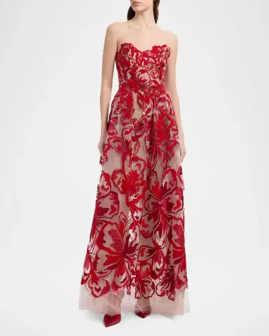 Elie Saab Strapless Sequined Velvet Floral Tulle Gown | Thumbnail 2 Elie Saab Strapless Sequined Velvet Floral Tulle Gown | Thumbnail 2