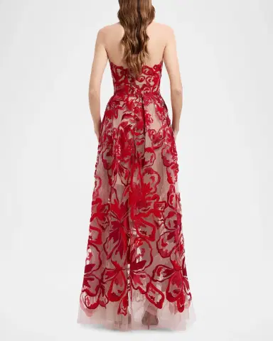 Elie Saab Strapless Sequined Velvet Floral Tulle Gown | Thumbnail 3 Elie Saab Strapless Sequined Velvet Floral Tulle Gown | Thumbnail 3