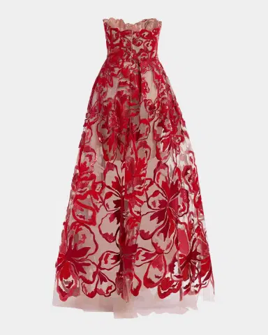 Elie Saab Strapless Sequined Velvet Floral Tulle Gown | Thumbnail 4 Elie Saab Strapless Sequined Velvet Floral Tulle Gown | Thumbnail 4