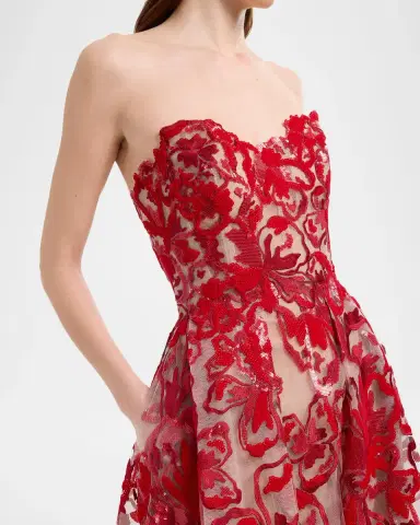 Elie Saab Strapless Sequined Velvet Floral Tulle Gown | Thumbnail 5 Elie Saab Strapless Sequined Velvet Floral Tulle Gown | Thumbnail 5