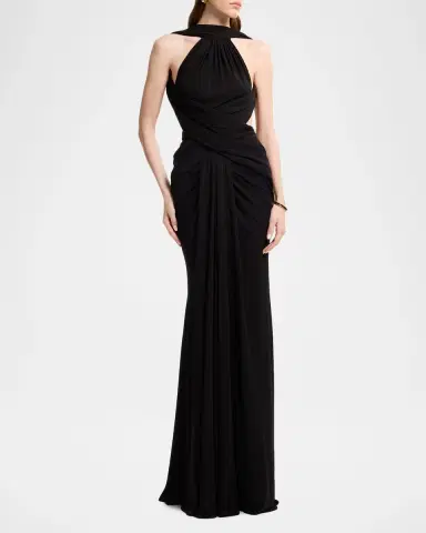 Elie Saab Crisscross Draped Jersey Backless Halter Gown | Thumbnail 2 Elie Saab Crisscross Draped Jersey Backless Halter Gown | Thumbnail 2