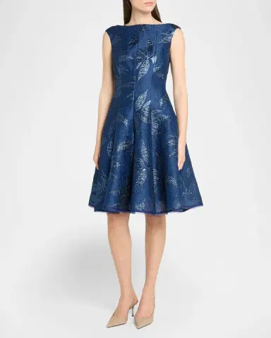 Talbot Runhof Peony Jacquard Sleeveless Short Dress | Thumbnail 4 Talbot Runhof Peony Jacquard Sleeveless Short Dress | Thumbnail 4