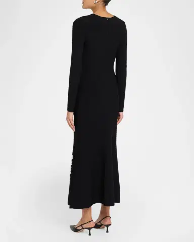 Lela Rose Velvet Jacquard Knit Long-Sleeve Ankle Dress | Thumbnail 3 Lela Rose Velvet Jacquard Knit Long-Sleeve Ankle Dress | Thumbnail 3