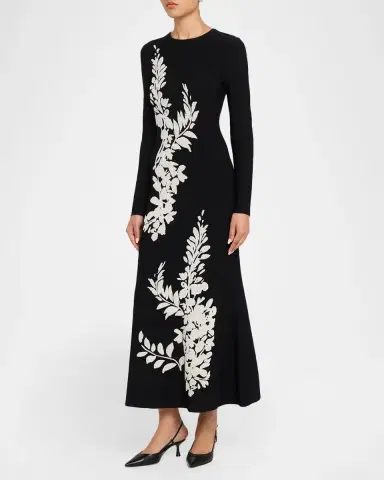 Lela Rose Velvet Jacquard Knit Long-Sleeve Ankle Dress | Thumbnail 4 Lela Rose Velvet Jacquard Knit Long-Sleeve Ankle Dress | Thumbnail 4