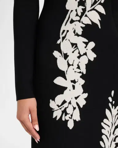 Lela Rose Velvet Jacquard Knit Long-Sleeve Ankle Dress | Thumbnail 5 Lela Rose Velvet Jacquard Knit Long-Sleeve Ankle Dress | Thumbnail 5