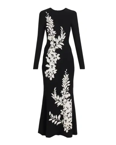 Lela Rose Velvet Jacquard Knit Long-Sleeve Ankle Dress | Thumbnail 1 Lela Rose Velvet Jacquard Knit Long-Sleeve Ankle Dress | Thumbnail 1