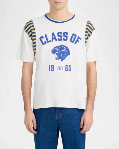 Valentino Garavani Men's Panther Collegiate-Logo Crewneck T-Shirt | Thumbnail 4 Valentino Garavani Men's Panther Collegiate-Logo Crewneck T-Shirt | Thumbnail 4