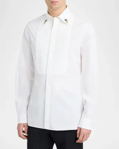 Valentino Garavani Men's Embroidered-Collar Poplin Dress Shirt | Thumbnail 4 Valentino Garavani Men's Embroidered-Collar Poplin Dress Shirt | Thumbnail 4