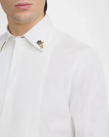 Valentino Garavani Men's Embroidered-Collar Poplin Dress Shirt | Thumbnail 5 Valentino Garavani Men's Embroidered-Collar Poplin Dress Shirt | Thumbnail 5