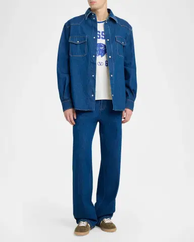 Valentino Garavani Men's VGold-Pocket Denim Western Shirt | Thumbnail 2 Valentino Garavani Men's VGold-Pocket Denim Western Shirt | Thumbnail 2