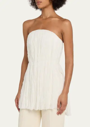 Adam Lippes Isla Pleated Delp Silk Strapless Top | Thumbnail 4 Adam Lippes Isla Pleated Delp Silk Strapless Top | Thumbnail 4
