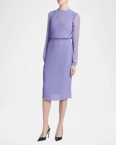 Tom Ford Pervinca Plisse Chiffon Long-Sleeve Midi Dress | Thumbnail 4 Tom Ford Pervinca Plisse Chiffon Long-Sleeve Midi Dress | Thumbnail 4