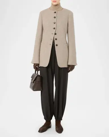 Max Mara Cashmere Single-Breasted Collarless Jacket | Thumbnail 2 Max Mara Cashmere Single-Breasted Collarless Jacket | Thumbnail 2