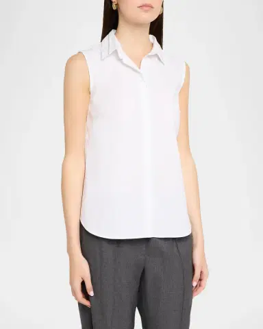 PESERICO Chain-Trim Sleeveless Stretch Cotton Shirt | Thumbnail 4 PESERICO Chain-Trim Sleeveless Stretch Cotton Shirt | Thumbnail 4