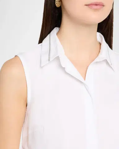 PESERICO Chain-Trim Sleeveless Stretch Cotton Shirt | Thumbnail 5 PESERICO Chain-Trim Sleeveless Stretch Cotton Shirt | Thumbnail 5