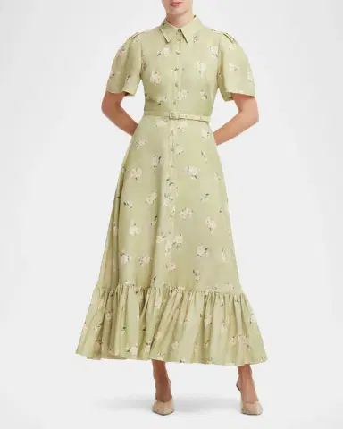 LEO LIN Becca Floral-Print Flounce Midi Shirtdress | Thumbnail 2 LEO LIN Becca Floral-Print Flounce Midi Shirtdress | Thumbnail 2