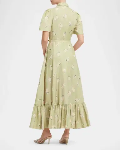 LEO LIN Becca Floral-Print Flounce Midi Shirtdress | Thumbnail 3 LEO LIN Becca Floral-Print Flounce Midi Shirtdress | Thumbnail 3