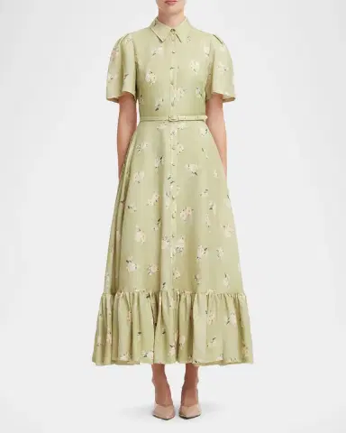 LEO LIN Becca Floral-Print Flounce Midi Shirtdress | Thumbnail 4 LEO LIN Becca Floral-Print Flounce Midi Shirtdress | Thumbnail 4