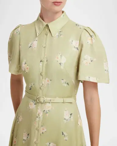 LEO LIN Becca Floral-Print Flounce Midi Shirtdress | Thumbnail 5 LEO LIN Becca Floral-Print Flounce Midi Shirtdress | Thumbnail 5