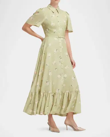 LEO LIN Becca Floral-Print Flounce Midi Shirtdress | Thumbnail 6 LEO LIN Becca Floral-Print Flounce Midi Shirtdress | Thumbnail 6